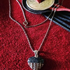 Macy's Diamond Flag Heart Pendant Necklace in 925 Sterling Silver 18"L NWT